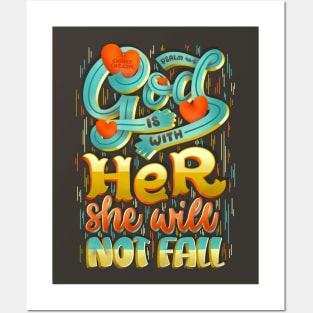 God with Her She Not Fall Psalm 46:5 Strong Lady Bible Quote Posters and Art
